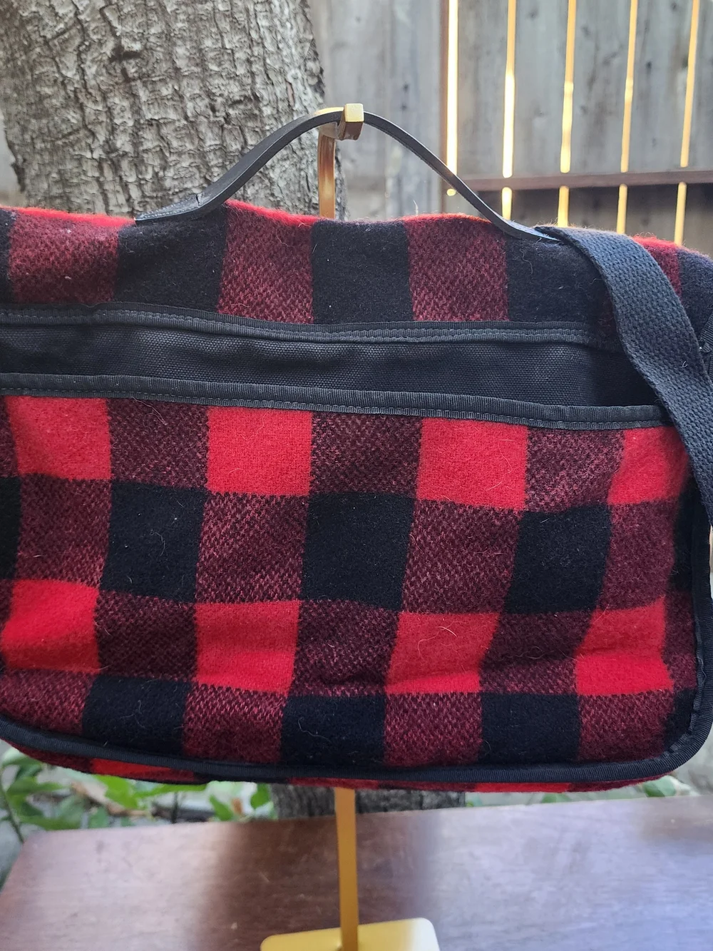 Woolrich Vintage Red Black Buffalo Plaid Wool Messenger Bag Satchel Briefcase